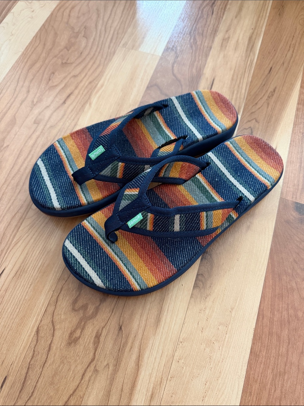 Sanuk Flip-Flops in Navy, Orange, Yellow